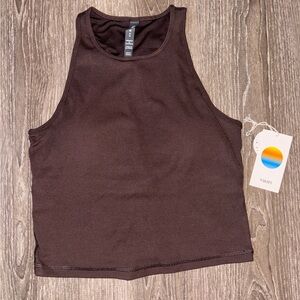 Vuori Dark Brown Ribbed Crop Top